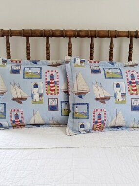 WESTPOINT STEVENS Standard Pillow Shams Sailboat Lighthouses Covers Vintage PAIR
